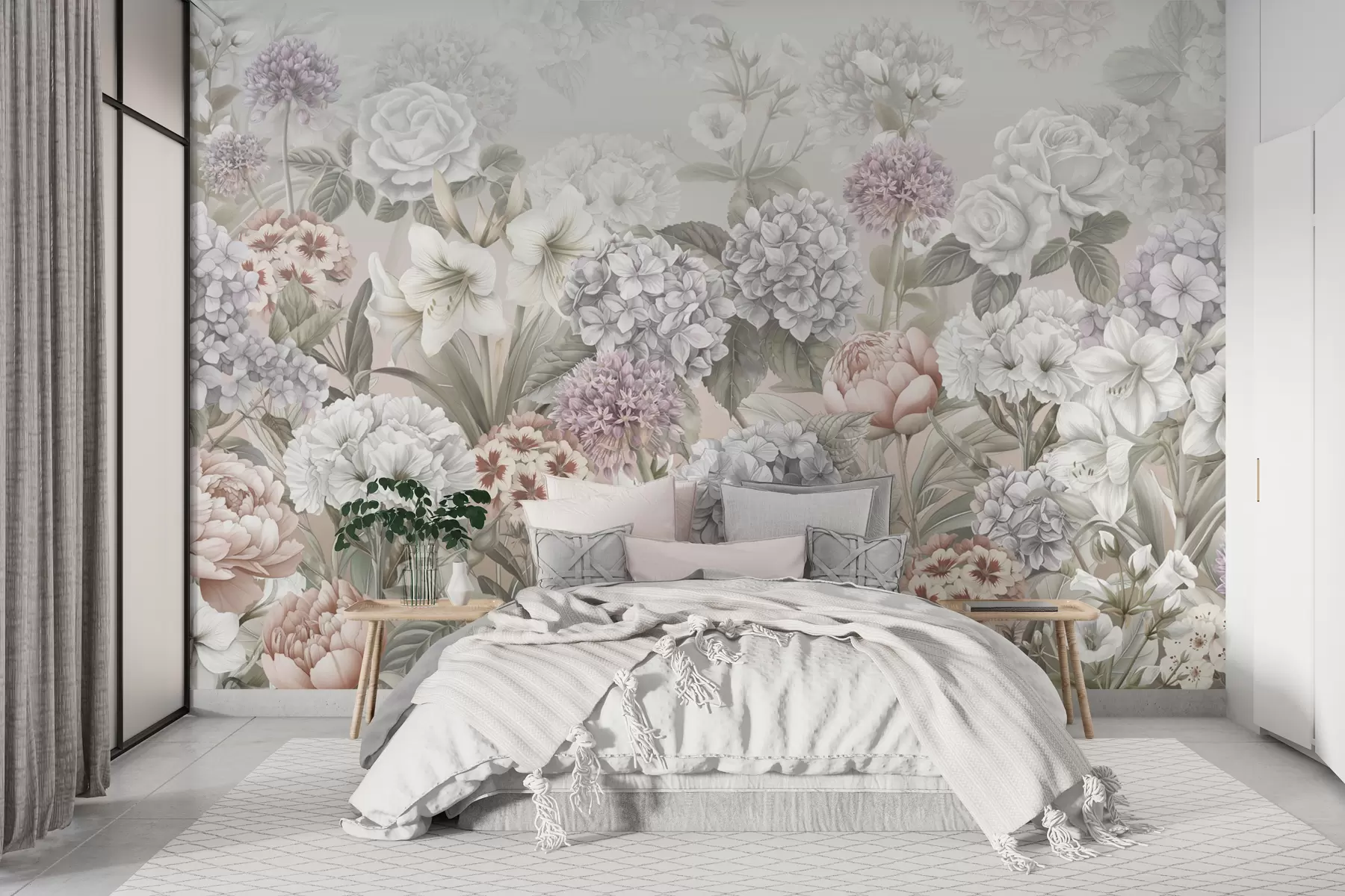 Fotobehang Magische zomertuin in pastelkleuren w08140