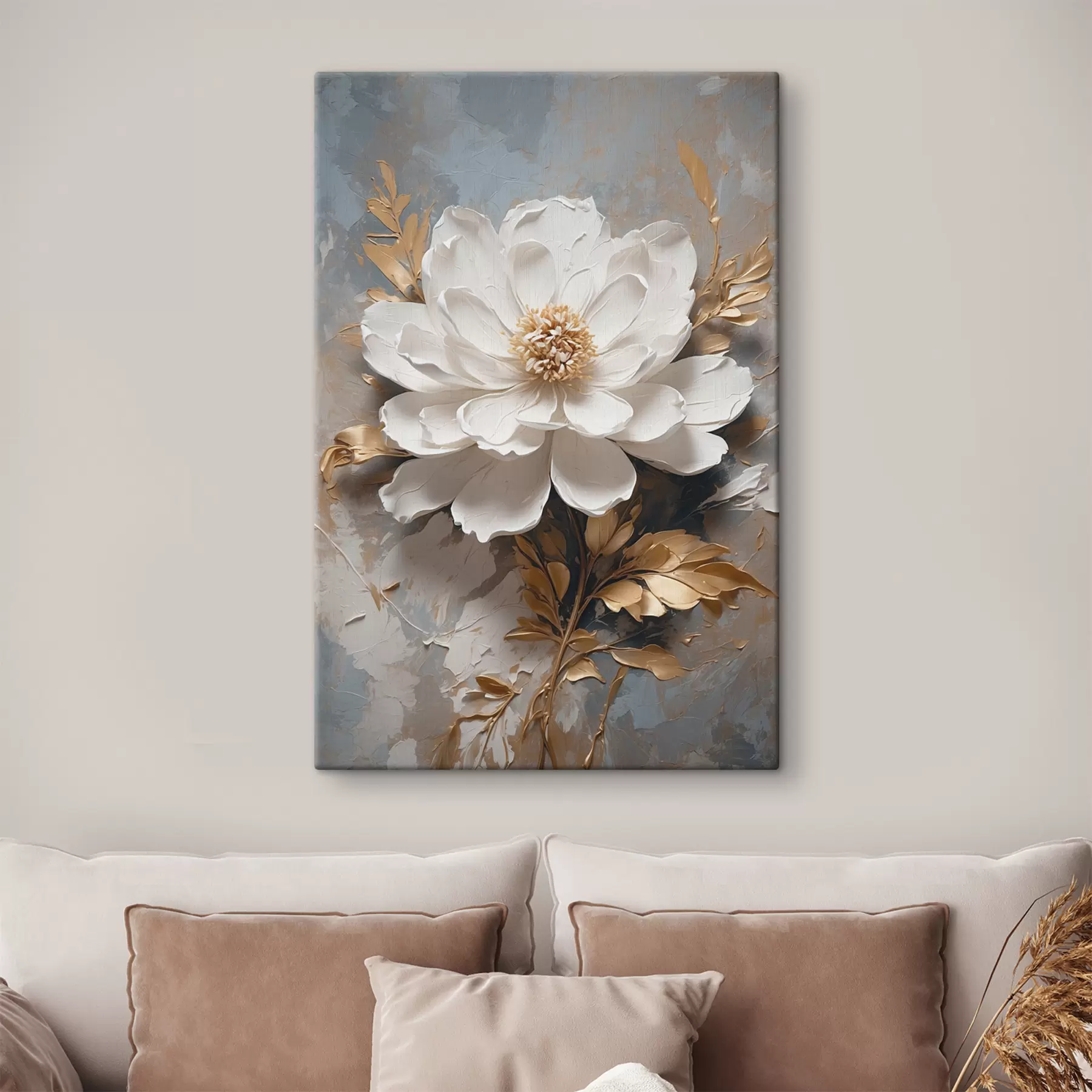 Fotobehang Witte bloem met  stengels op abstracte achtergrond s39865