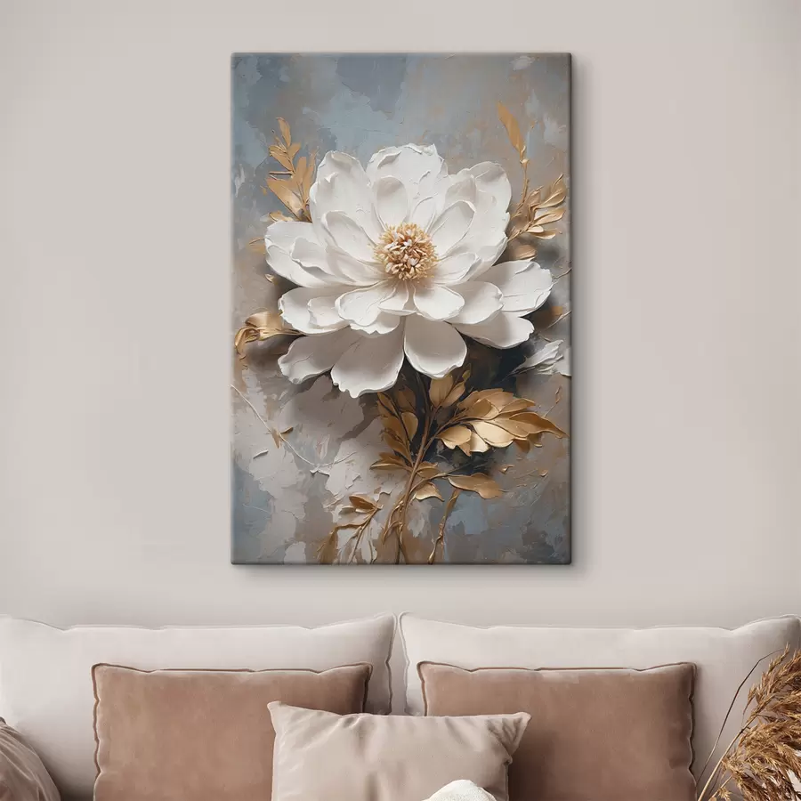  Peintures Fleur blanche avec des tiges  sur fond abstrait s39865