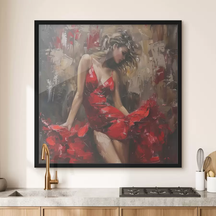  Peintures Fille en robe rouge f39874