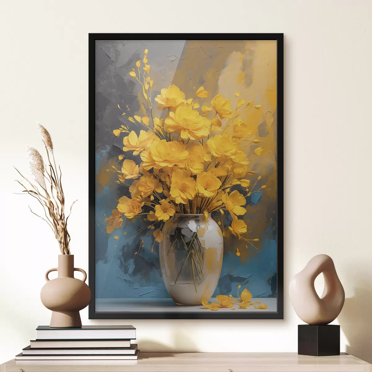 Affiche Fleurs jaunes dans un vase sur fond acrylique multicolore f39854