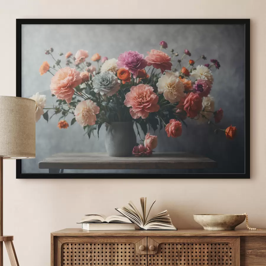 Fotobehang Bloemboeket in een vaas op een tafel f39859