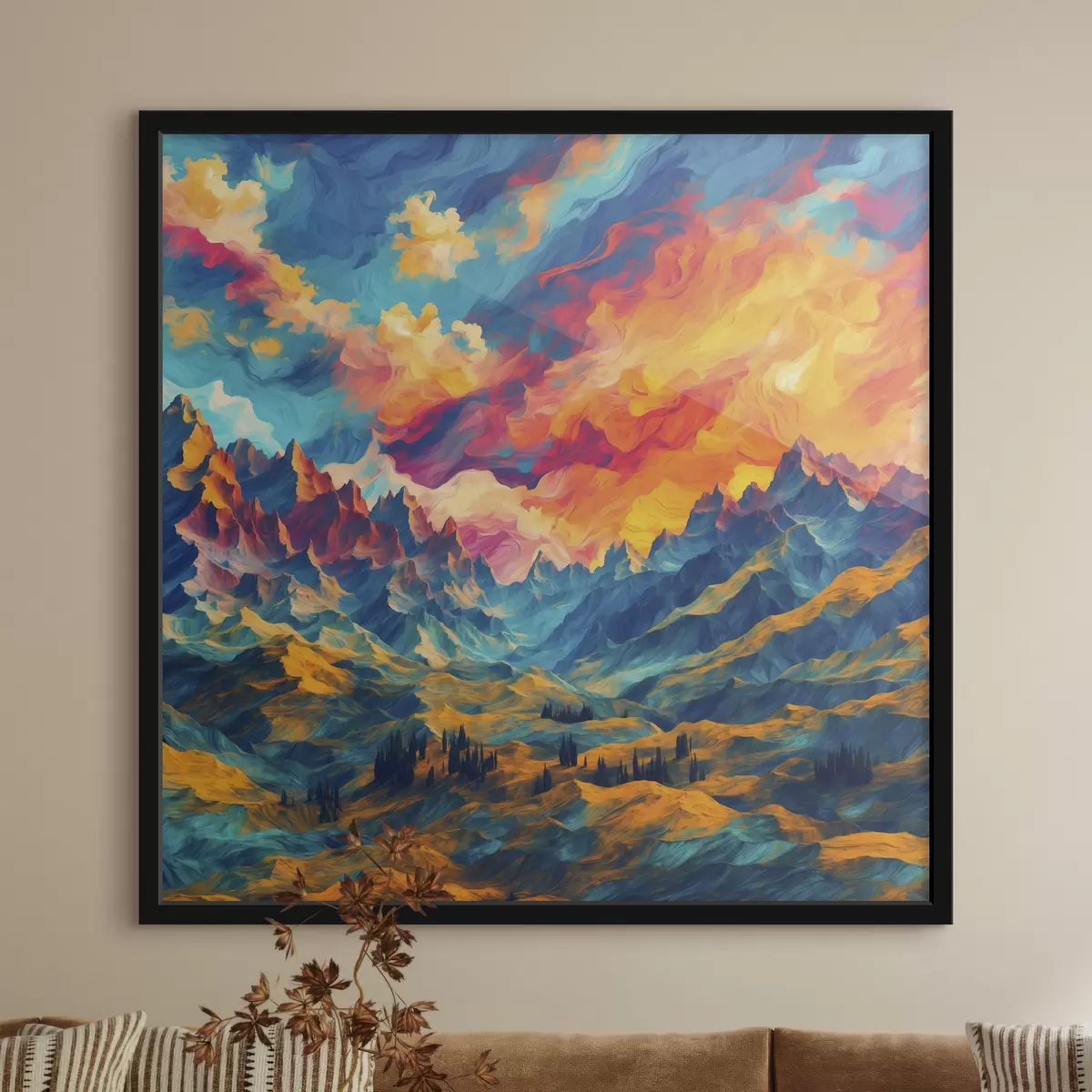 Poster Abstract uitzicht op de bergen f39861