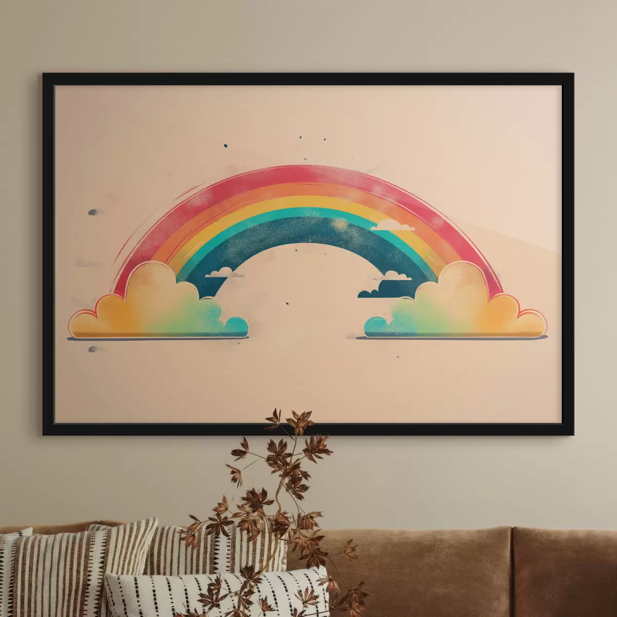 Poster Heldere regenboog, wolken f39945