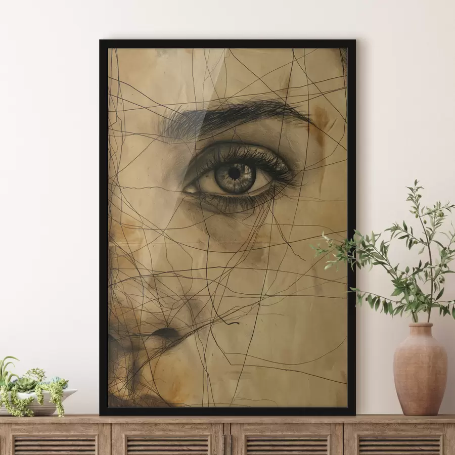 Fotobehang Lijnen, potlood, abstractie, antiek, meisje f39960