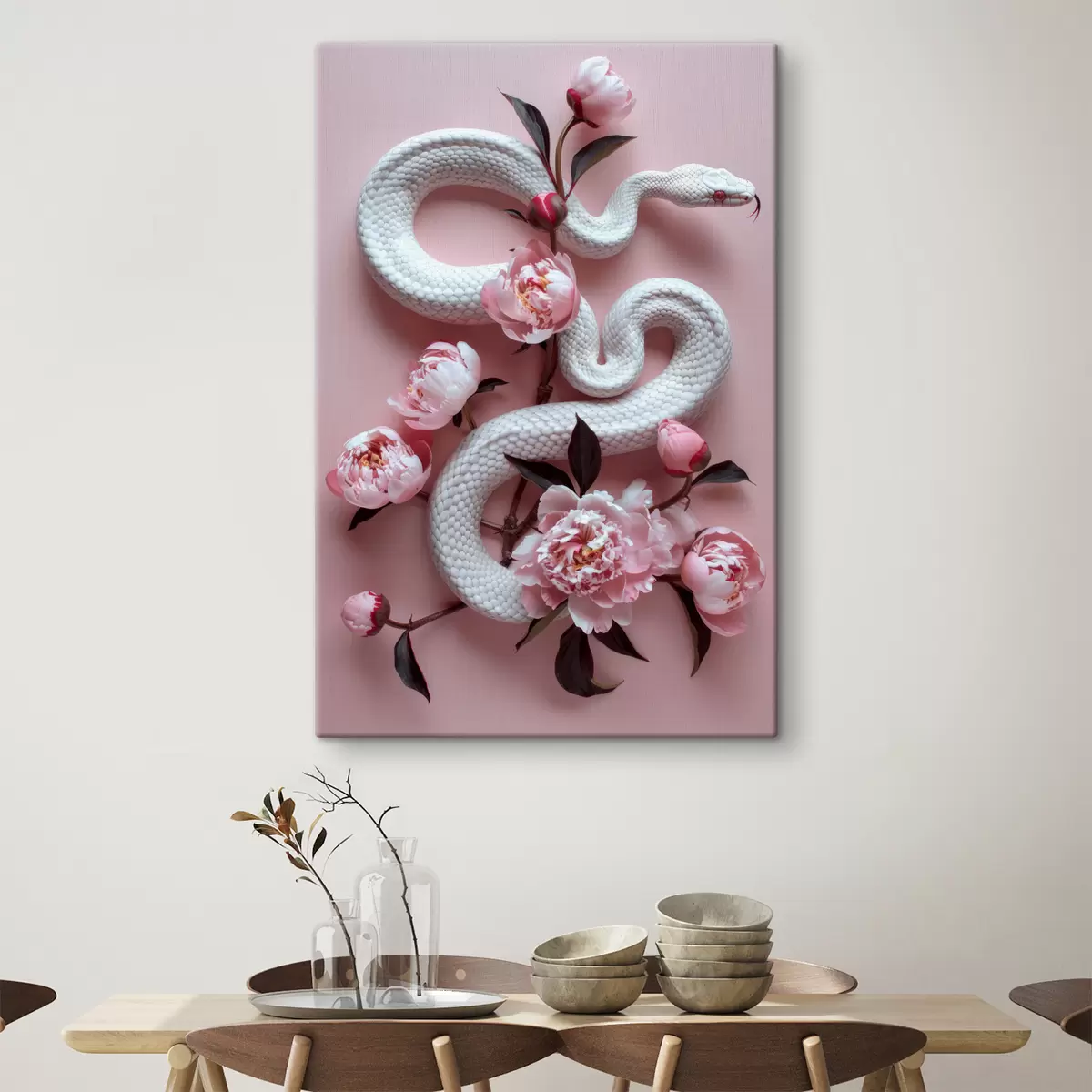  Schilderijen Pioenrozen en witte slang s39942