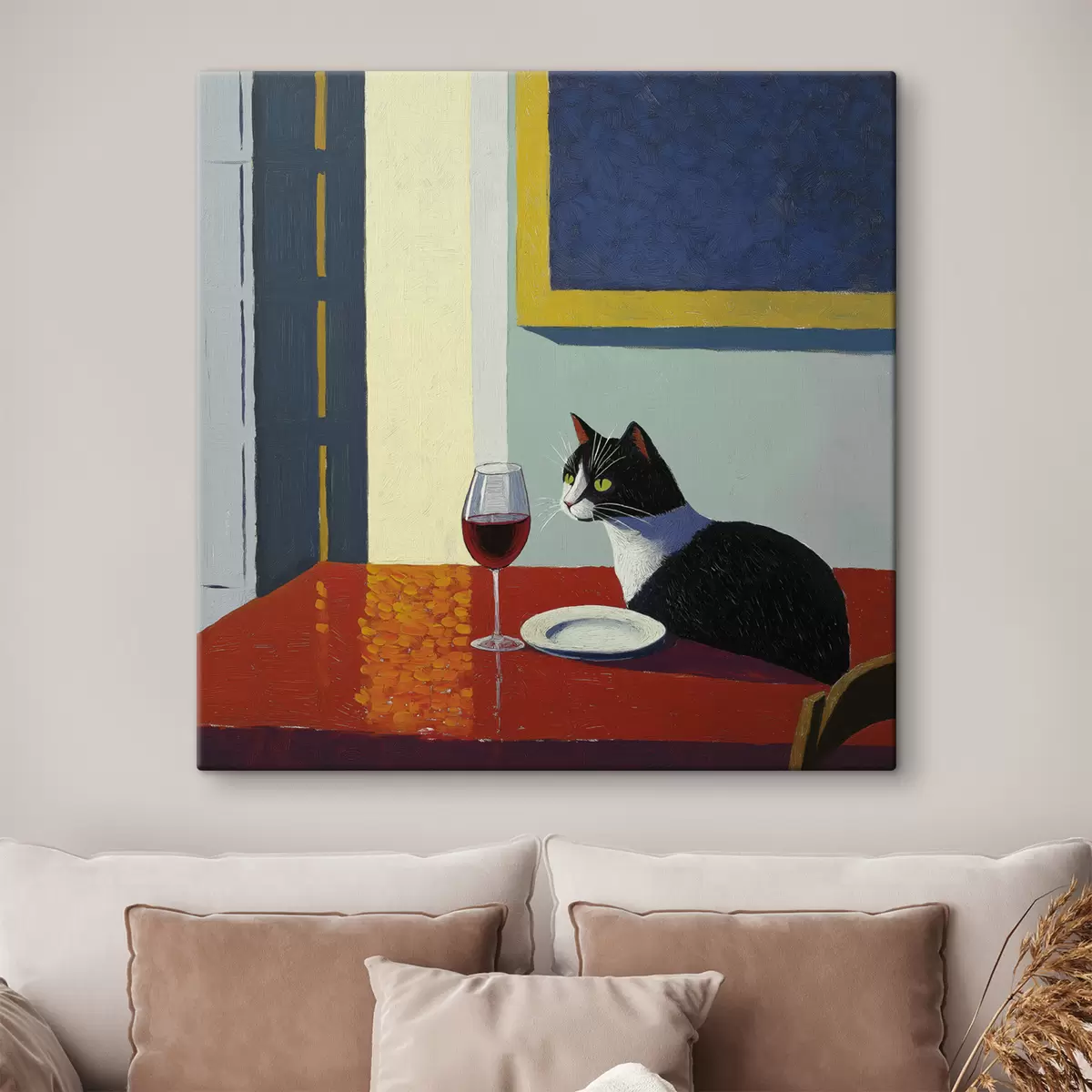  Schilderijen Een kat en een glas wijn s39913