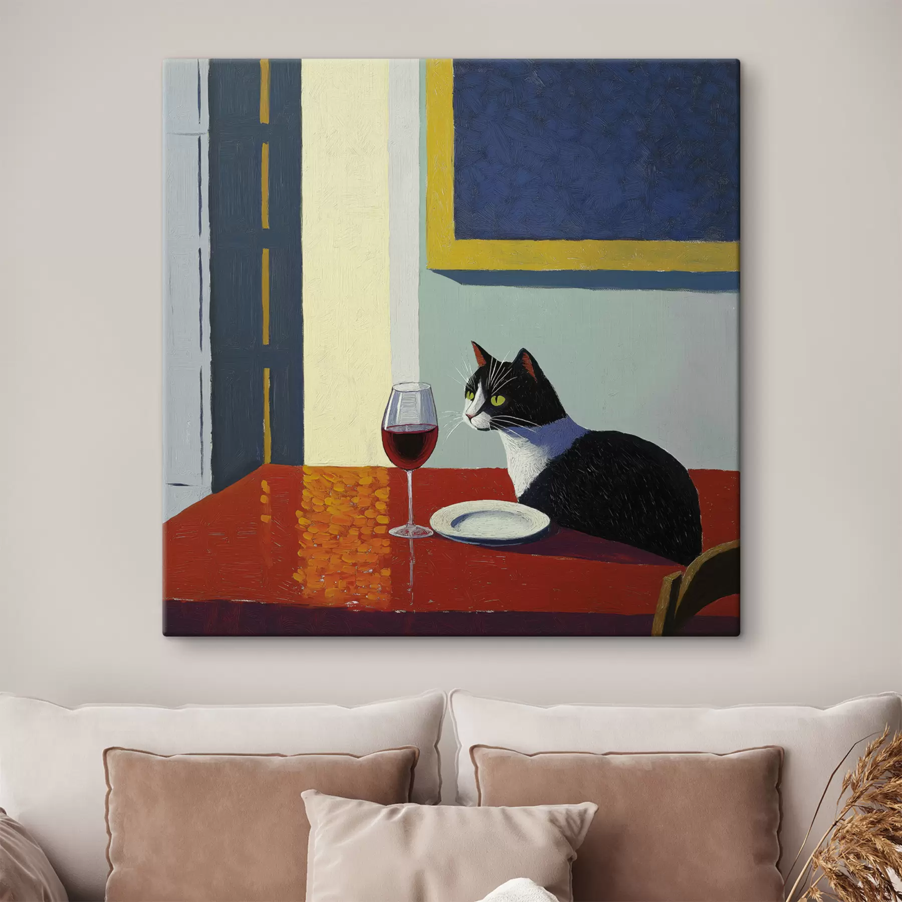 Papier peint photo Un chat et un verre de vin s39913