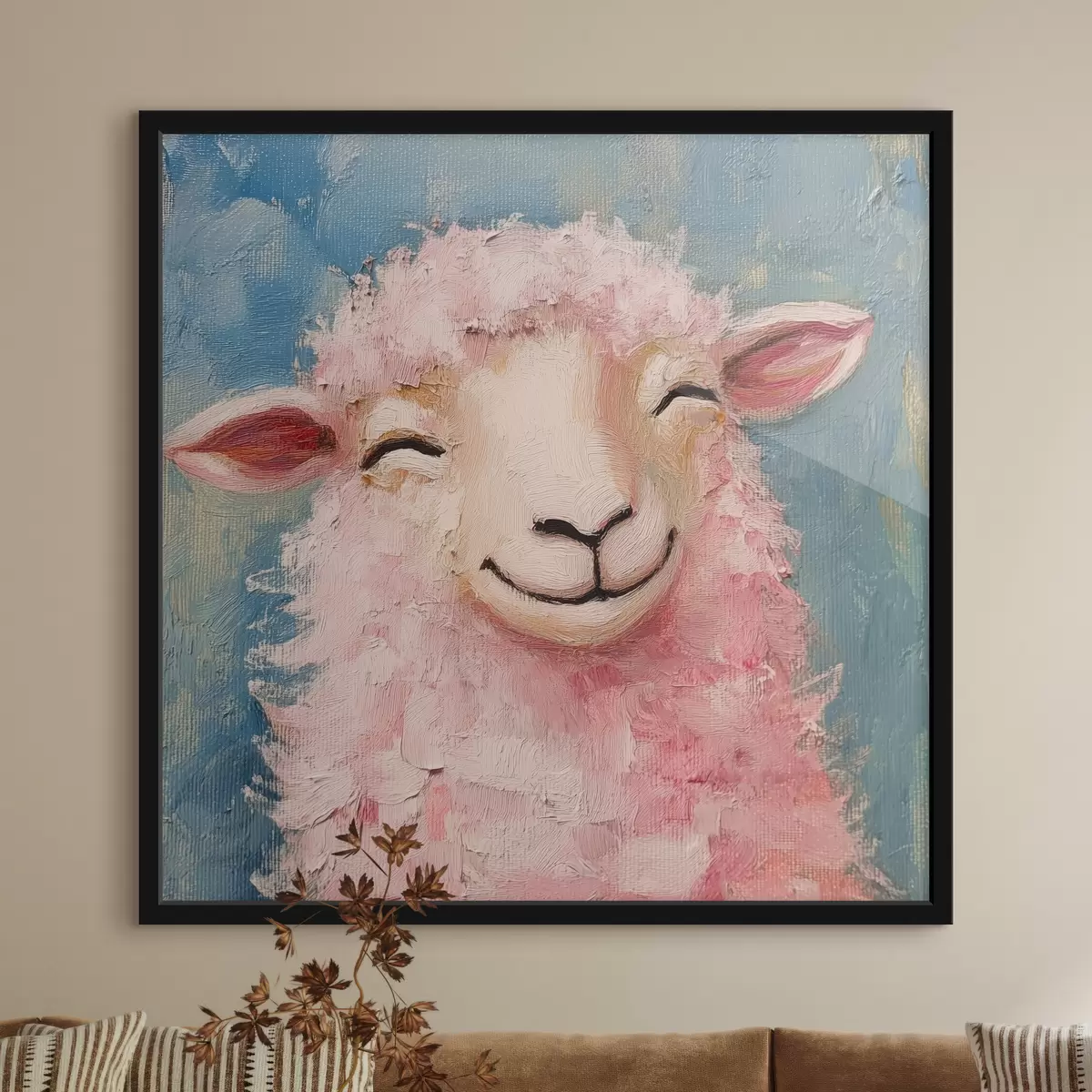 Affiche Bélier joyeux avec de la laine rose f39911