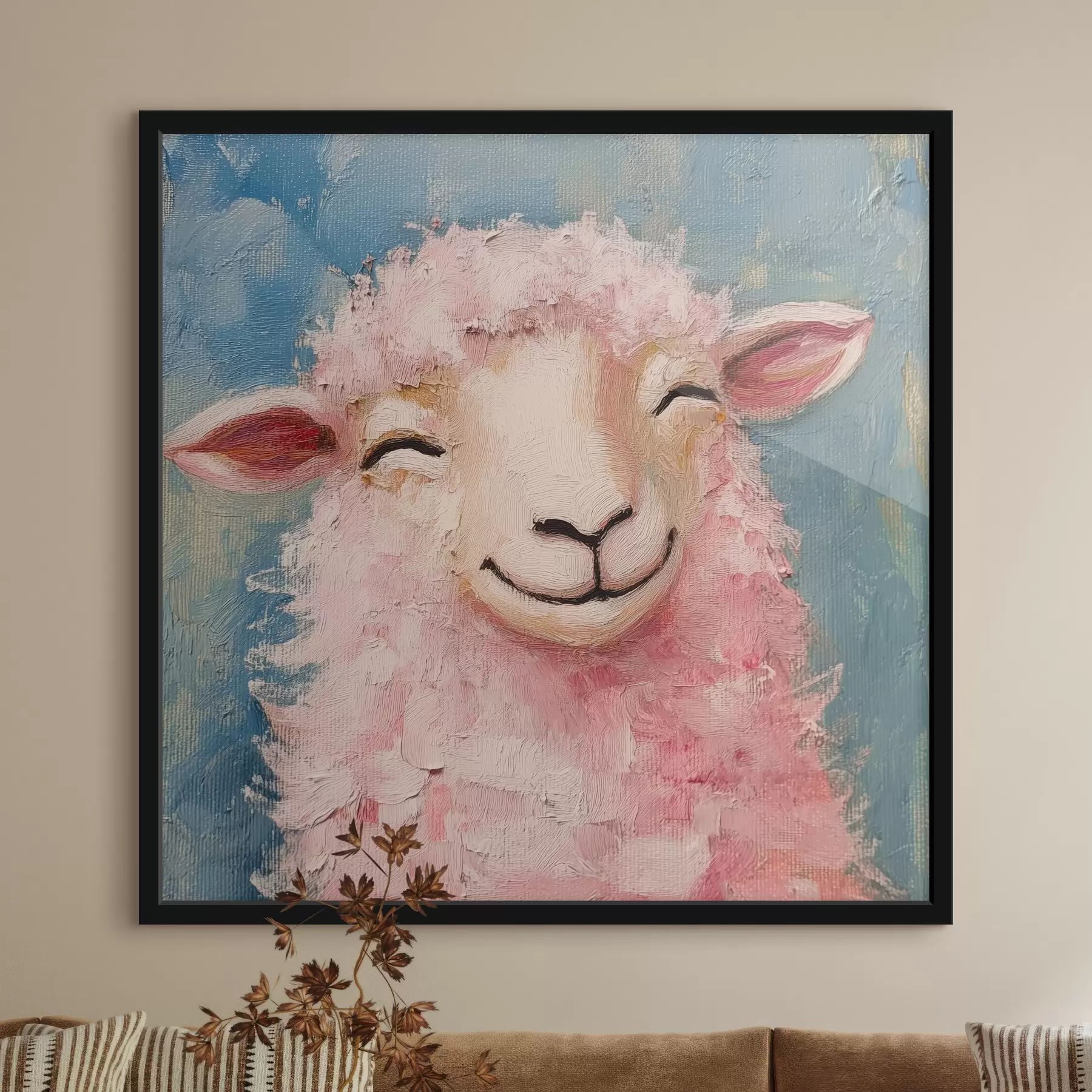  Peintures Bélier joyeux avec de la laine rose f39911