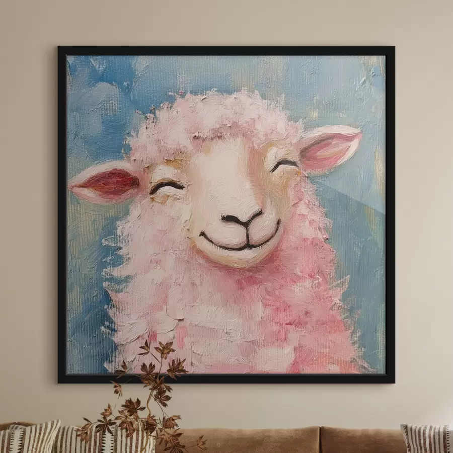 Papier peint photo Bélier joyeux avec de la laine rose f39911