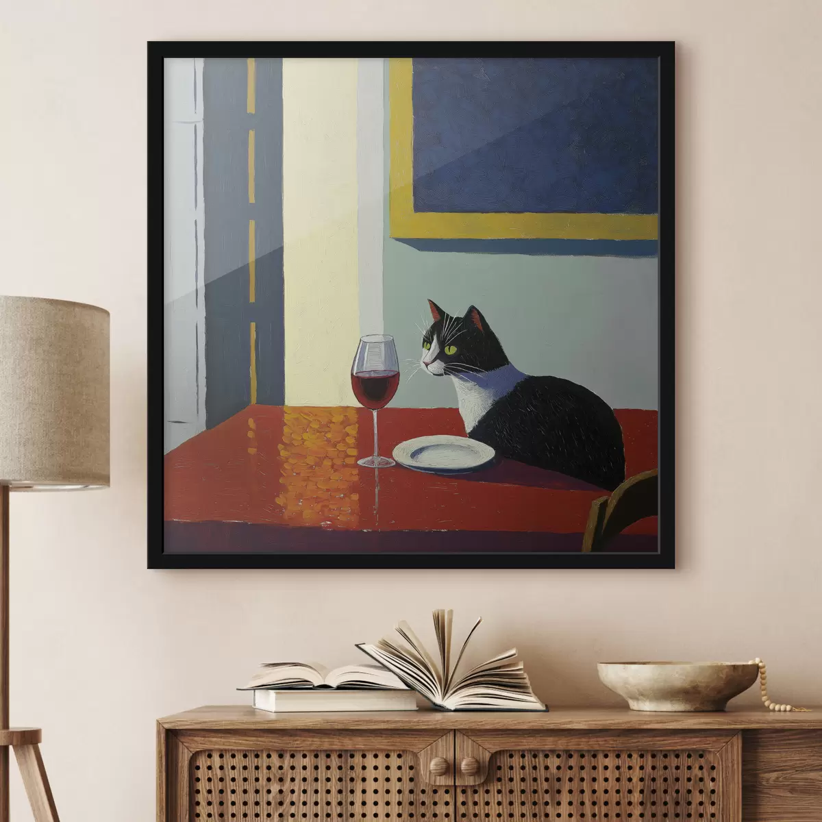 Affiche Un chat et un verre de vin f39913