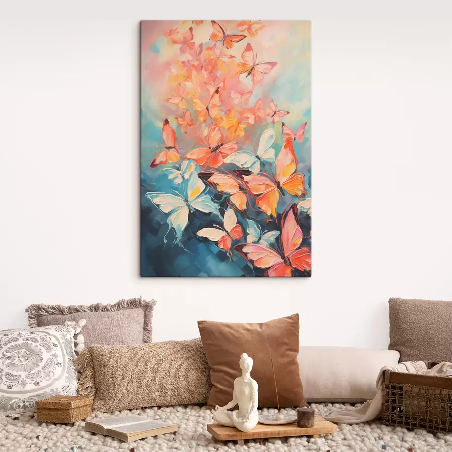  Peintures Un vol de papillons volant sur une peinture à l'huile bleue s39922