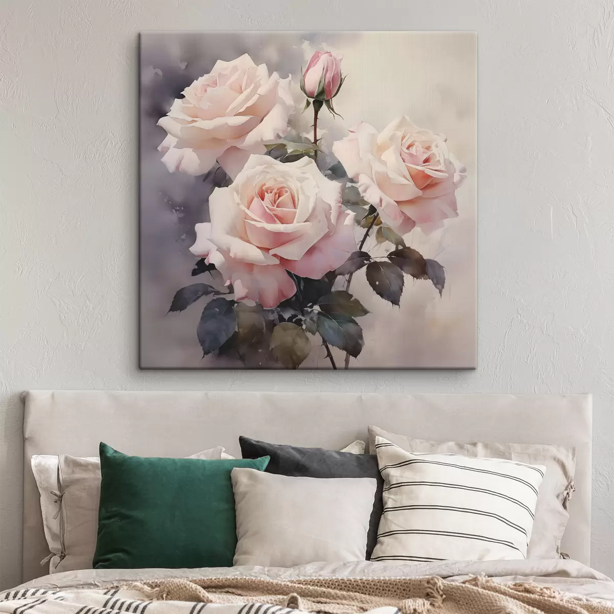  Schilderijen Witte roze rozen op een donkere achtergrond aquarel s39927