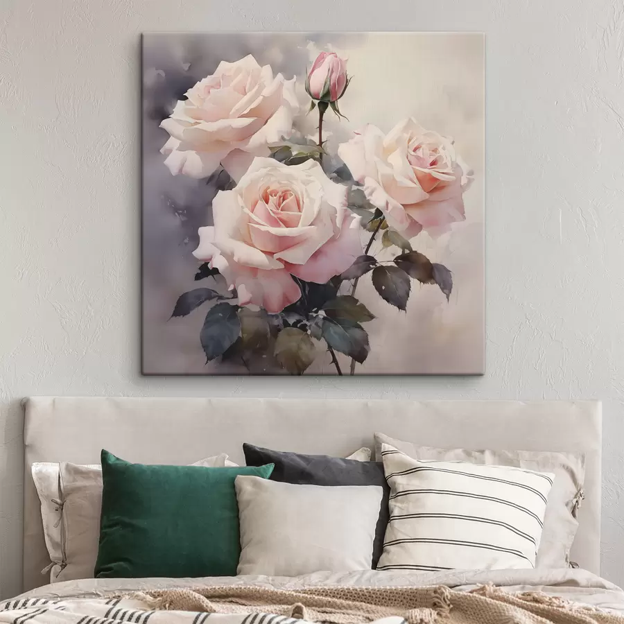  Peintures Aquarelle de roses blanches et roses sur fond sombre s39927