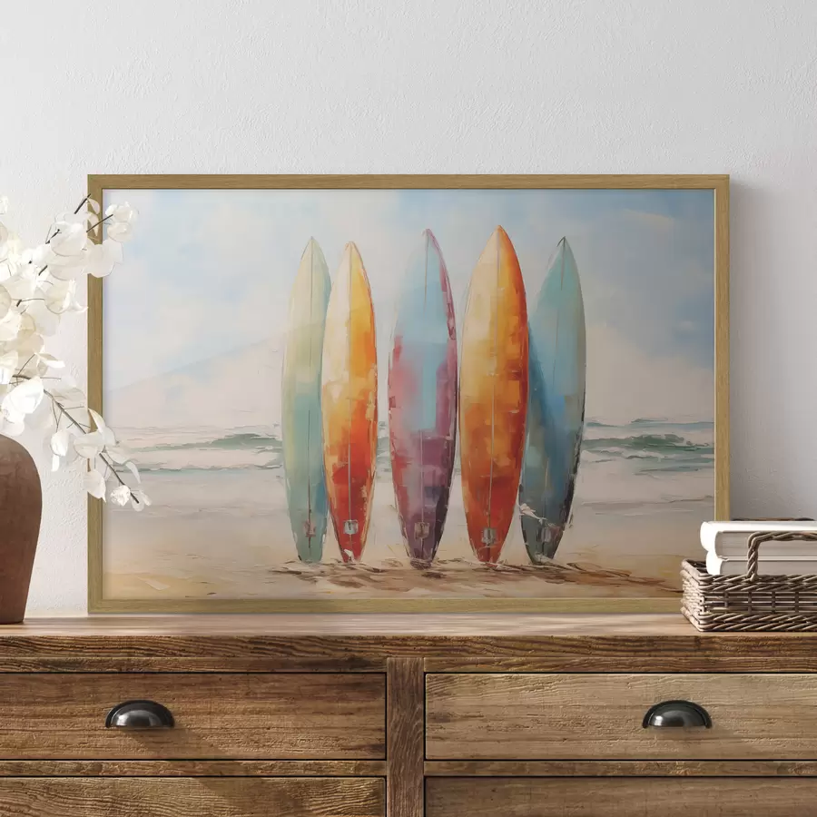 Fotobehang Surfplanken op het strand schilderij f39938