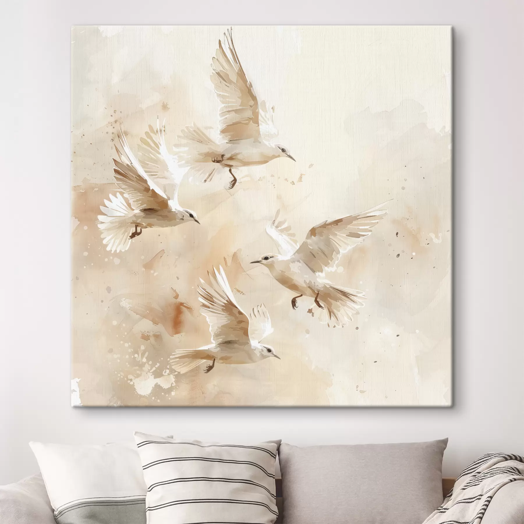 Fotobehang Aquarel vliegende vogels, zachte pastelkleuren, abstractie s39973