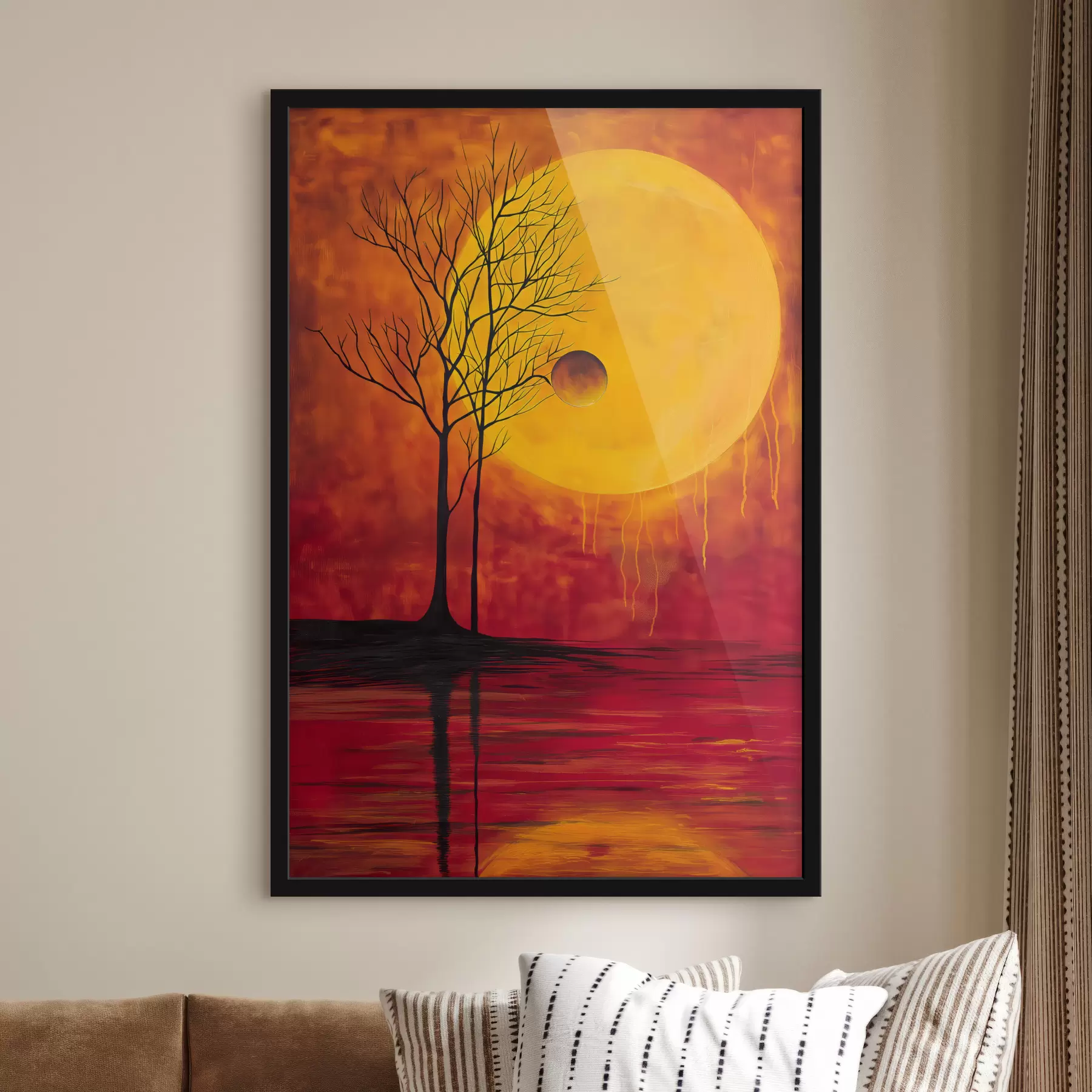  Peintures Abstraction, soleil, rouge, jaune f40005