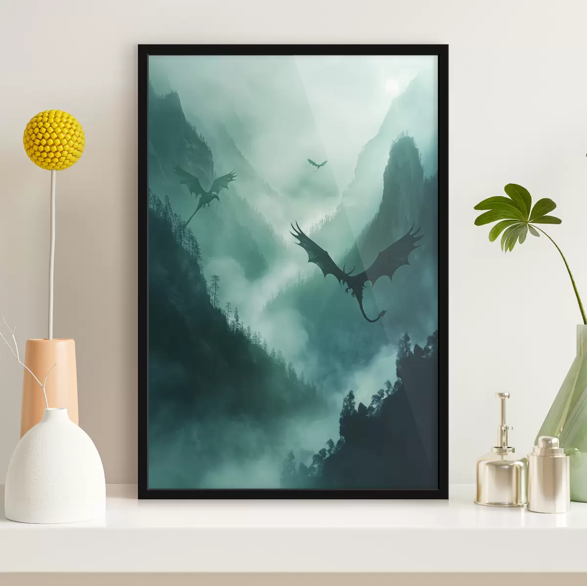 Poster Twee draken, groen f40011