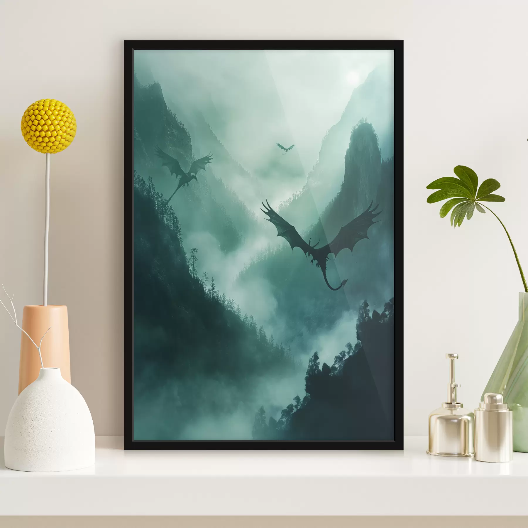  Peintures Deux dragons, verts f40011