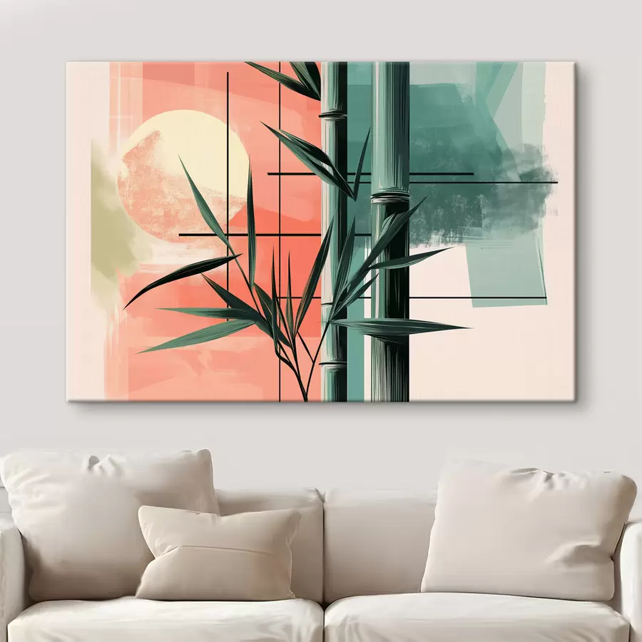  Schilderijen Abstract met bamboe en zon s39898