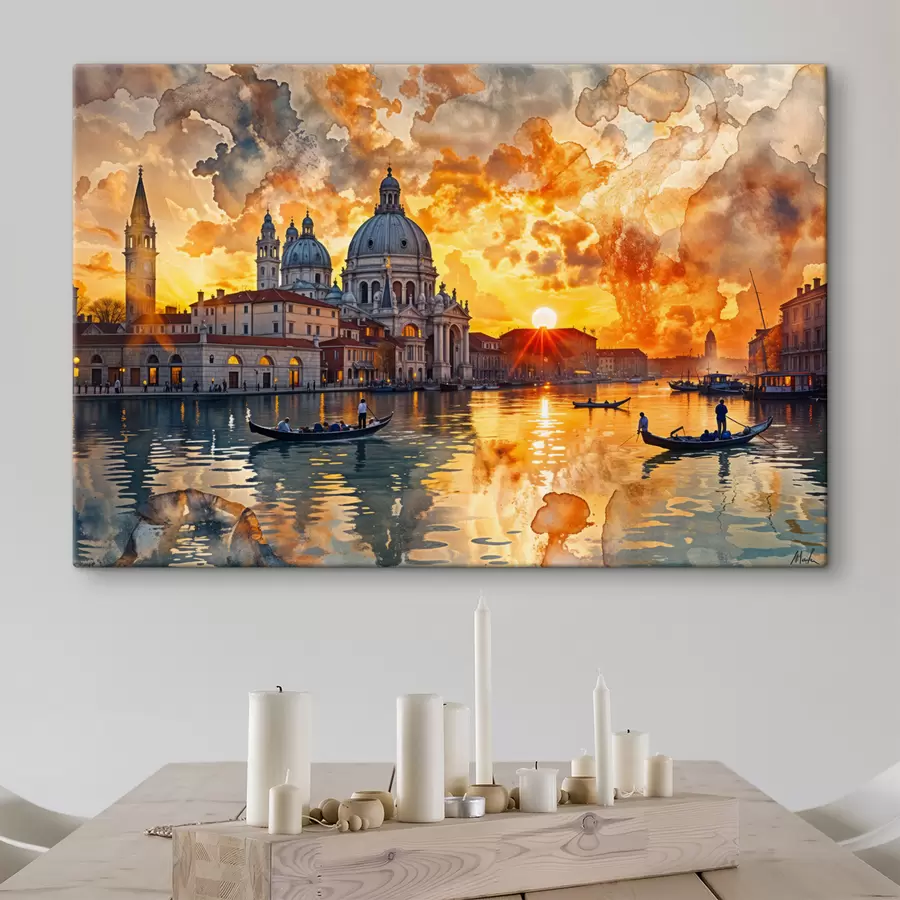  Peintures Un coucher de soleil coloré et spectaculaire sur le Grand Canal à Venise, en Italie, aquarelle s40027