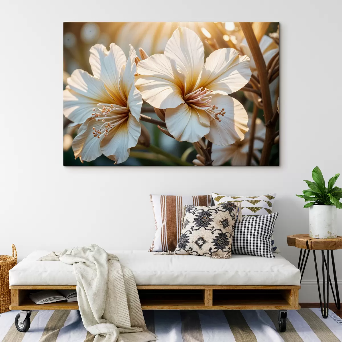  Schilderijen Witte en oranje hibiscusbloemen in bloei, met zachte focusachtergrond s40035