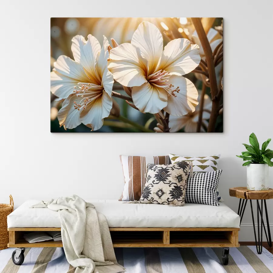  Schilderijen Witte en oranje hibiscusbloemen in bloei, met zachte focusachtergrond s40035