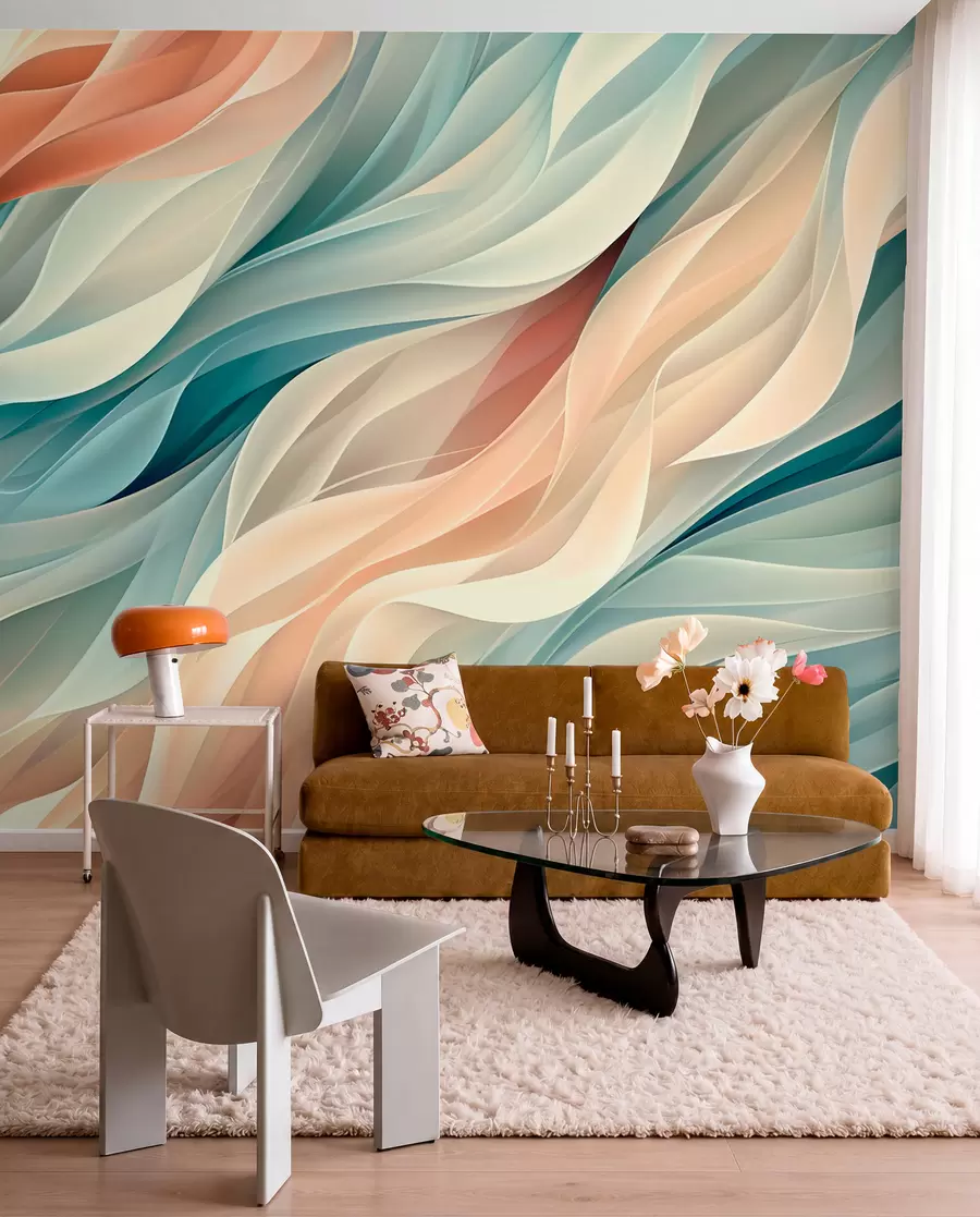 Fotobehang Betoverend abstract ontwerp met zachte pastelgolven w01335
