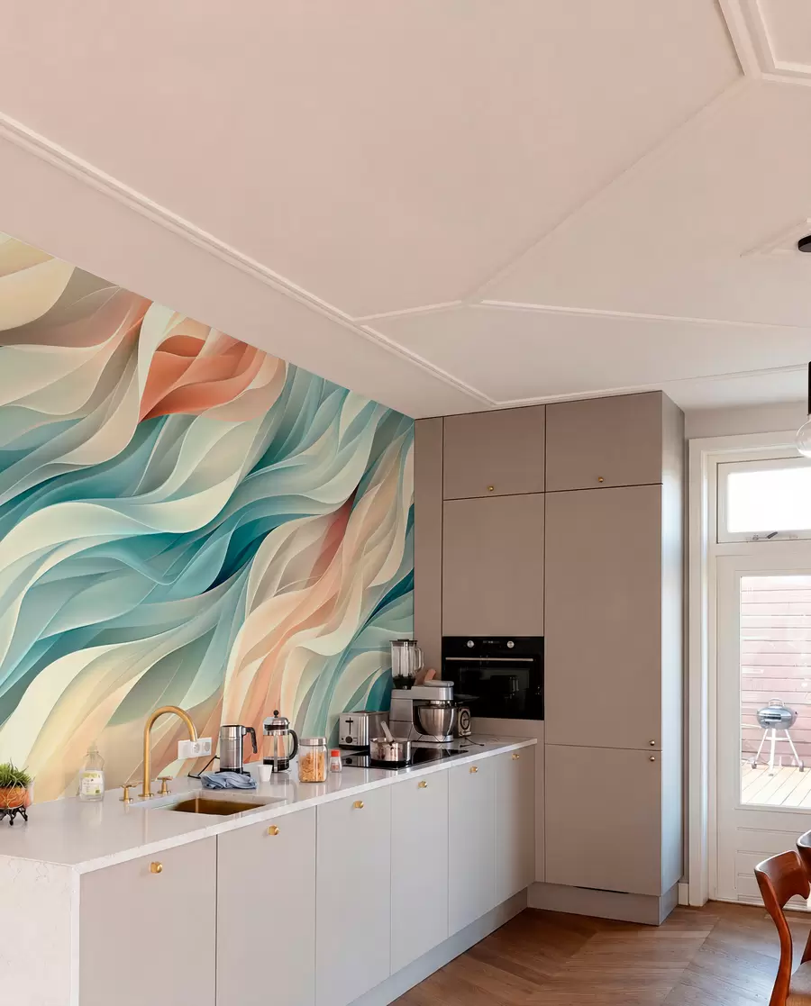 Papier peint photo Design abstrait fascinant avec des vagues pastel douces w01335