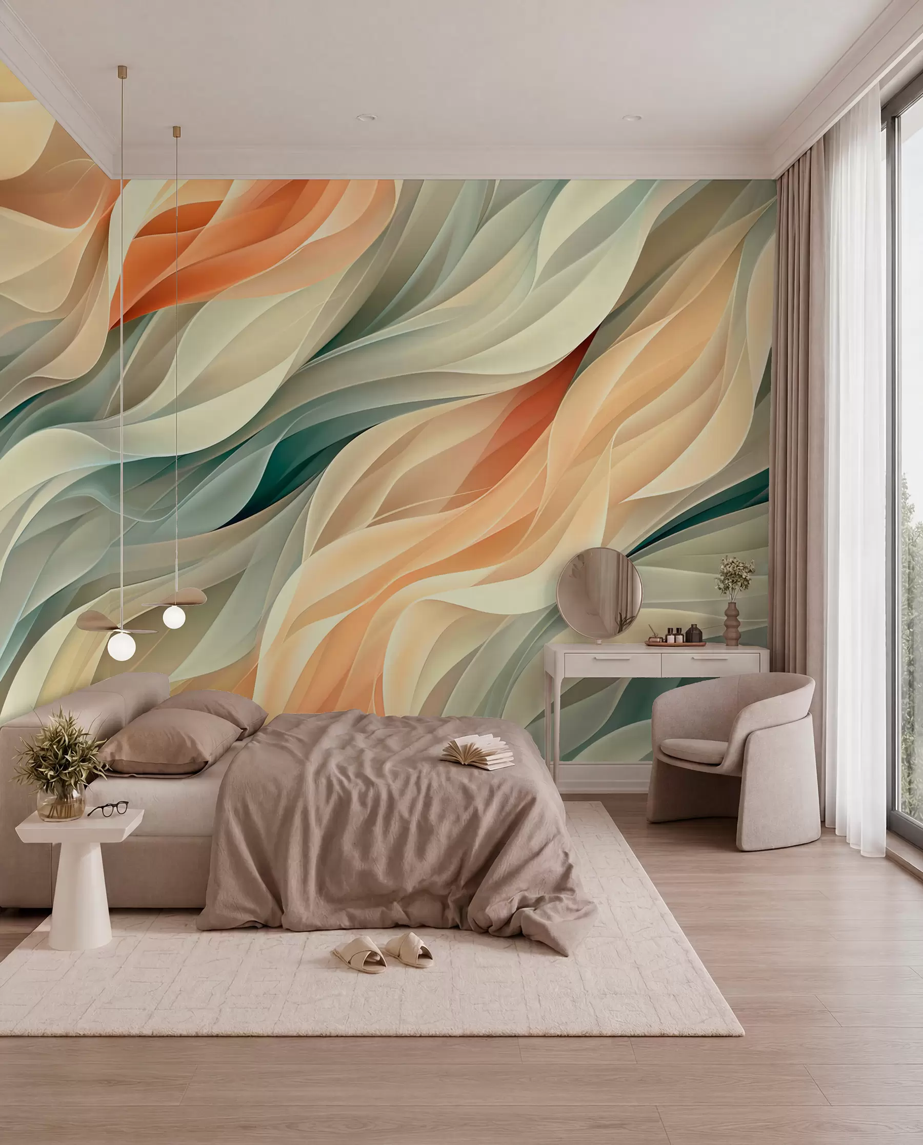 Fotobehang Betoverend abstract ontwerp met zachte pastelgolven in warme kleuren w01335v1