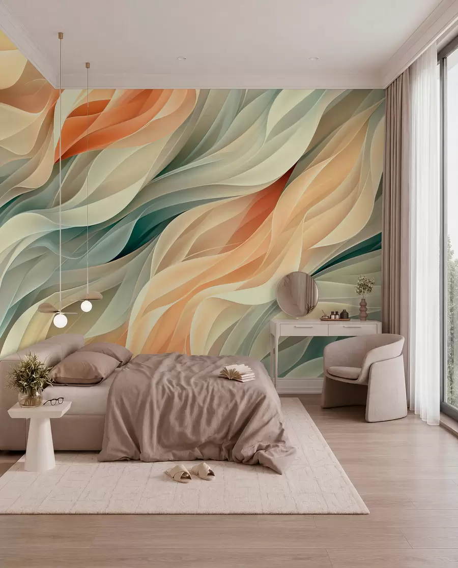 Papier peint photo Design abstrait fascinant avec des vagues pastel douces dans des couleurs chaudes w01335v1