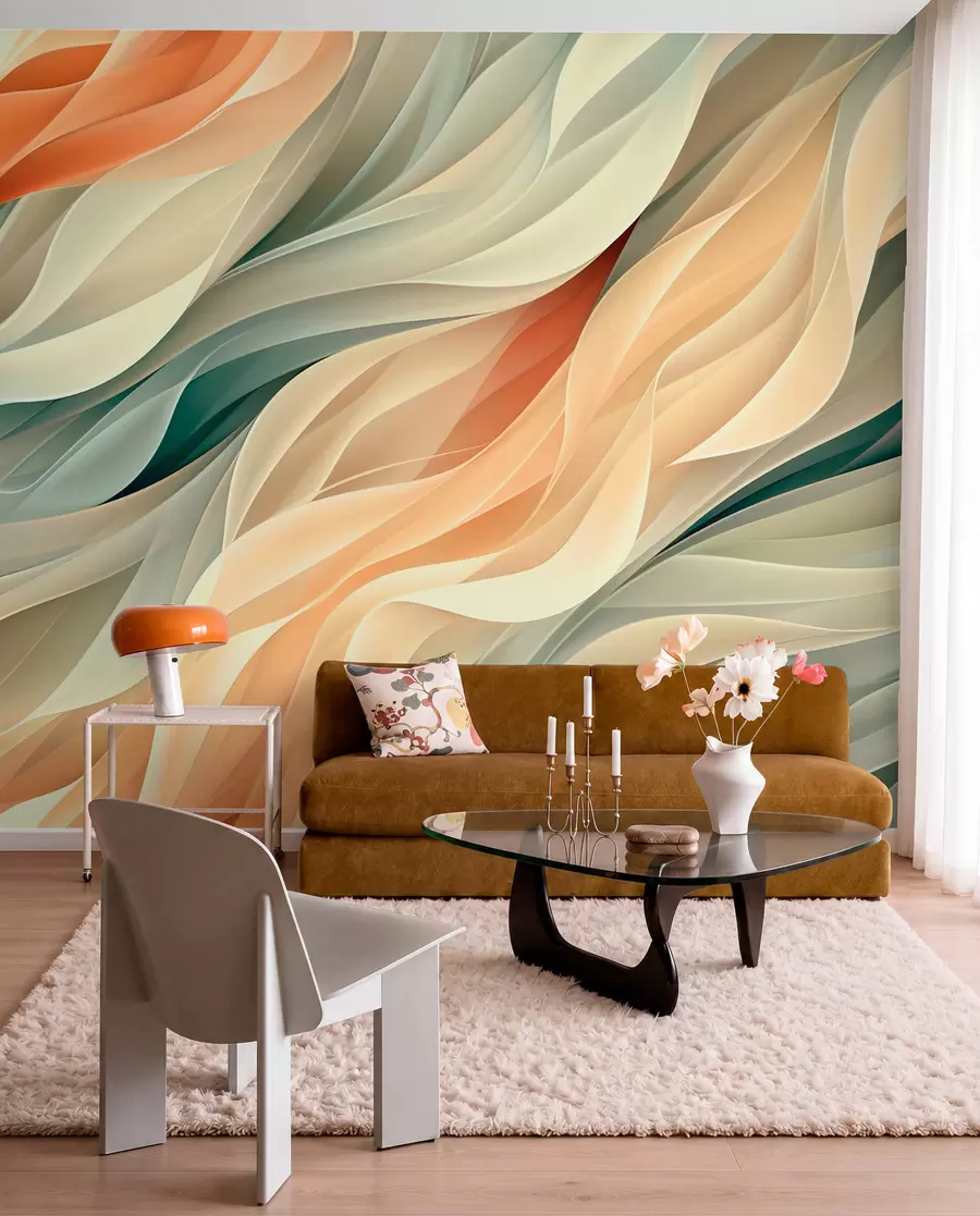 Fotobehang Betoverend abstract ontwerp met zachte pastelgolven in warme kleuren w01335v1