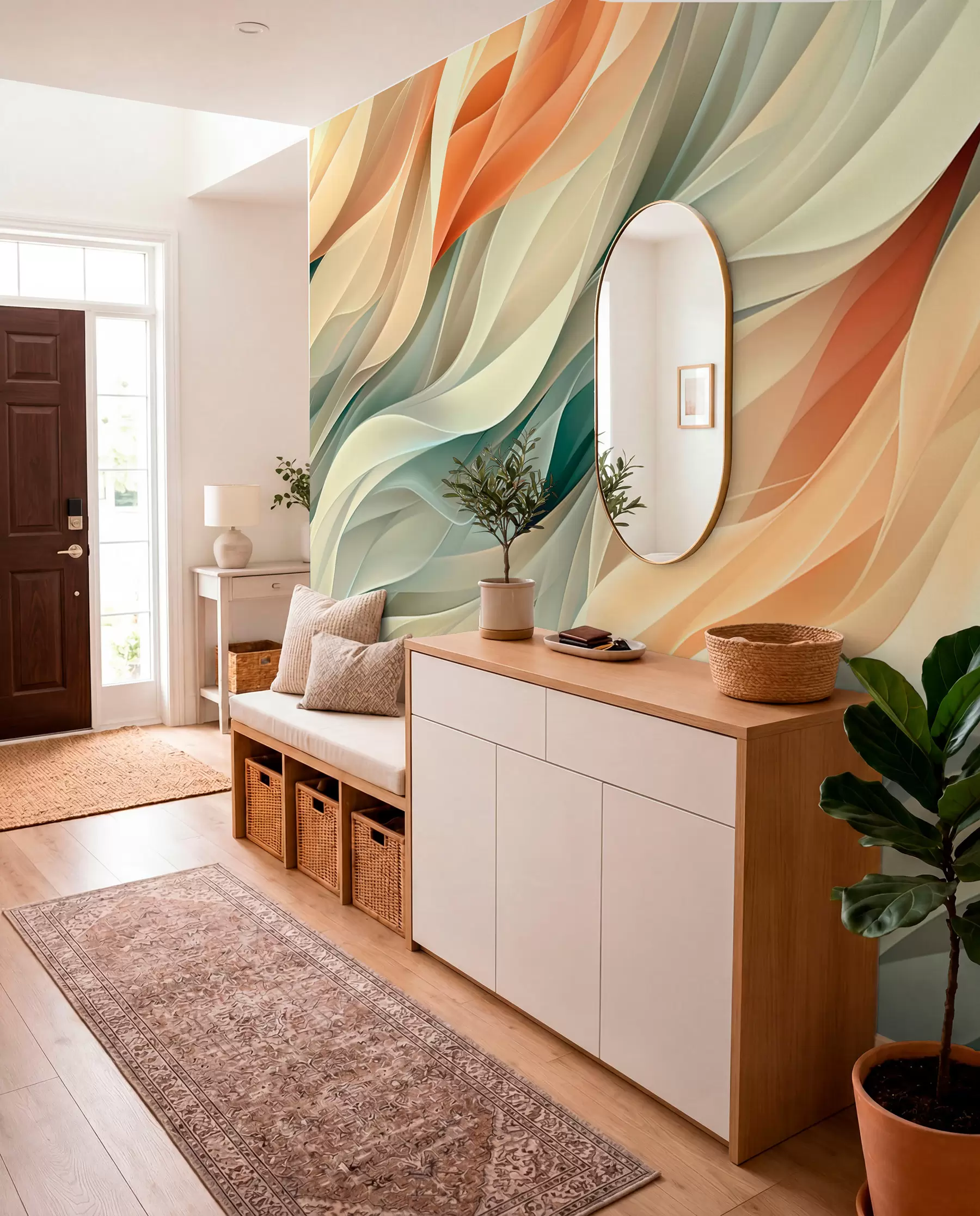 Fotobehang Betoverend abstract ontwerp met zachte pastelgolven in warme kleuren w01335v1