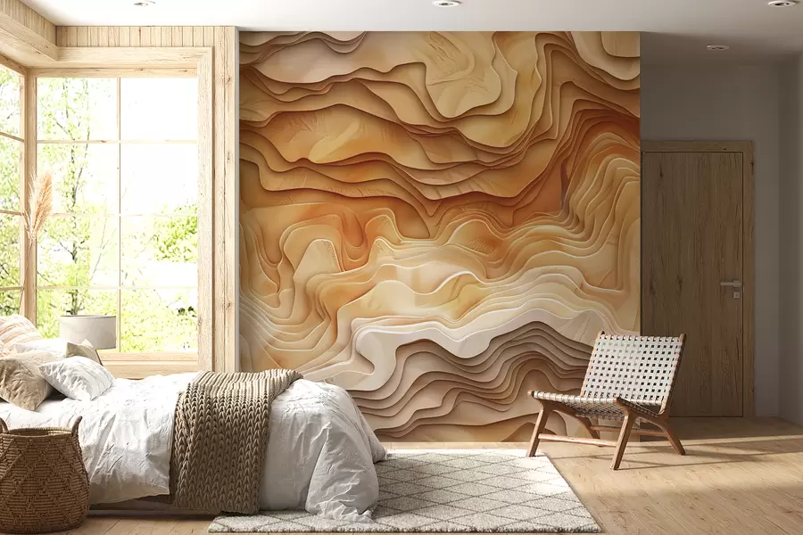 Fotobehang 3D topografische kaart met reliëfcontouren in beige tinten w01337v1