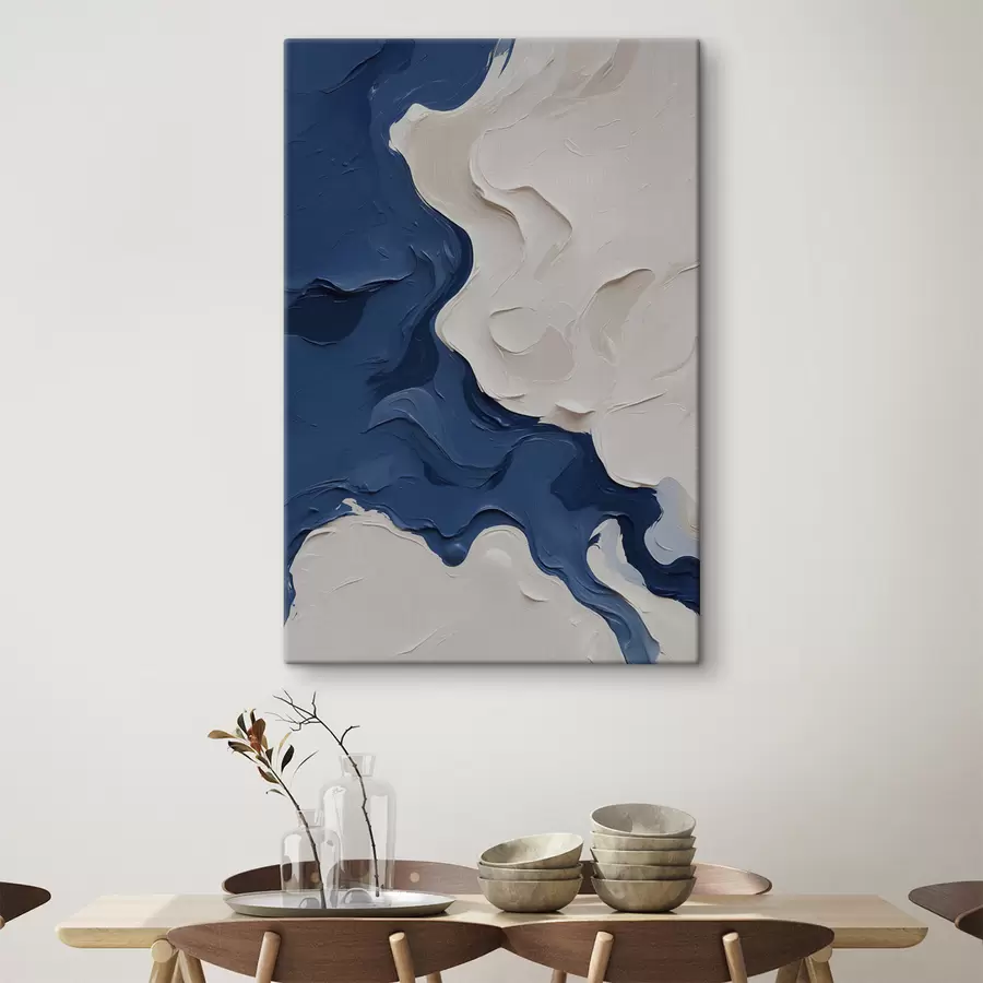  Schilderijen Abstractie met witte en blauwe olieverf s40058