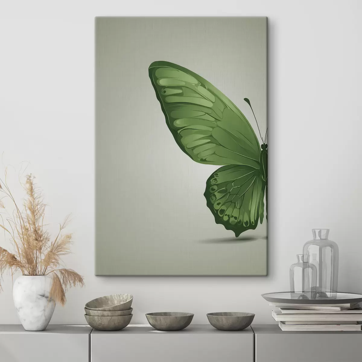  Peintures Aile gauche d'un papillon vert sur fond blanc s40062