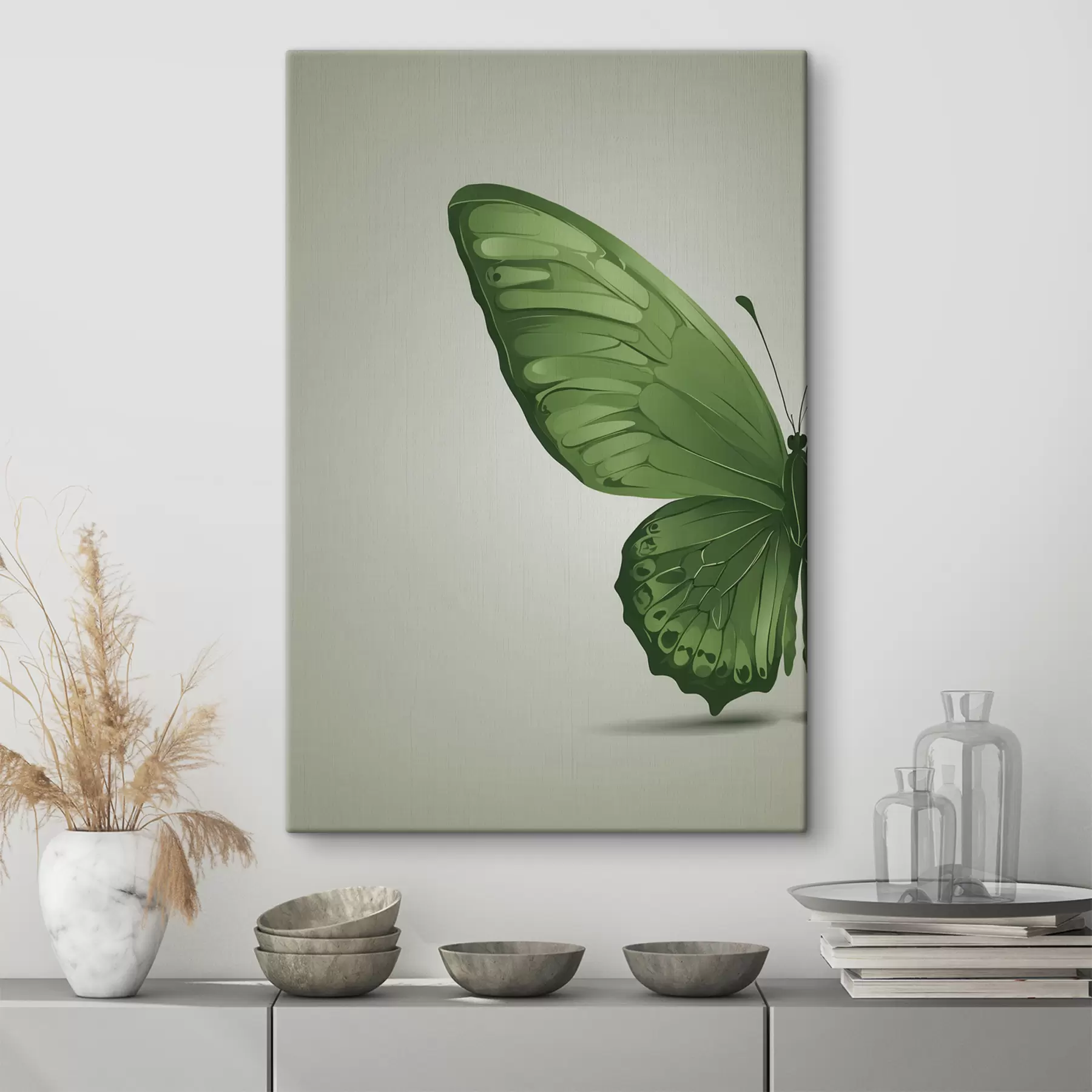 Fotobehang Linkervleugel van groene vlinder op witte achtergrond s40062