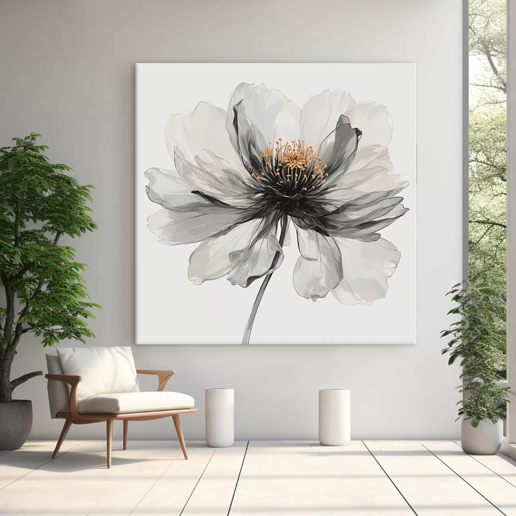  Peintures Fleur noire transparente sur fond blanc s40066