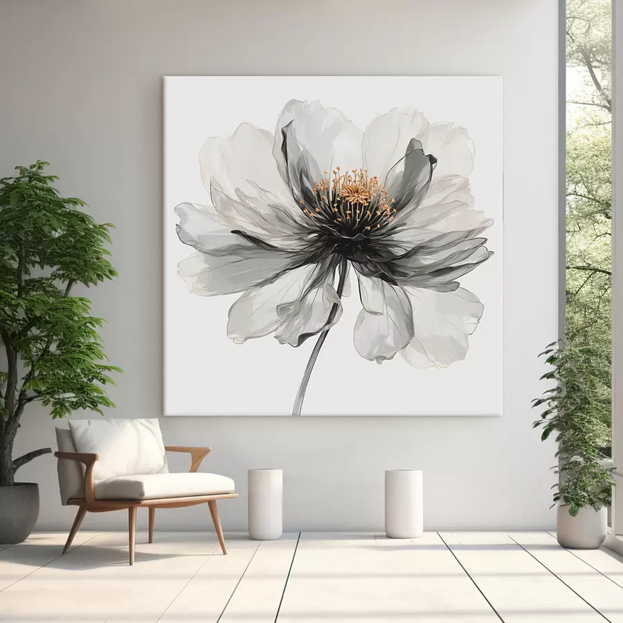  Peintures Fleur noire transparente sur fond blanc s40066