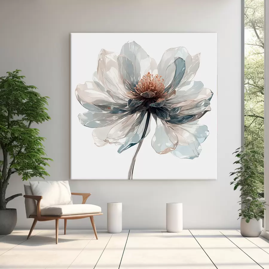  Peintures Fleur bleue transparente sur fond blanc s40067