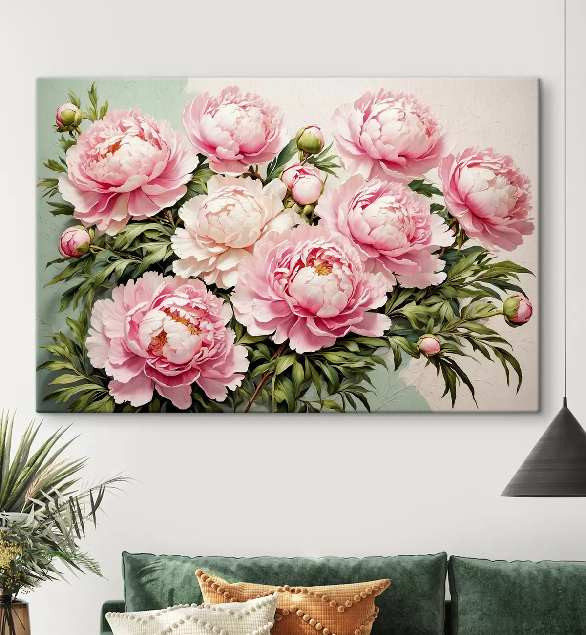  Peintures Fleurs et feuilles roses sur fond bleu-blanc s40074