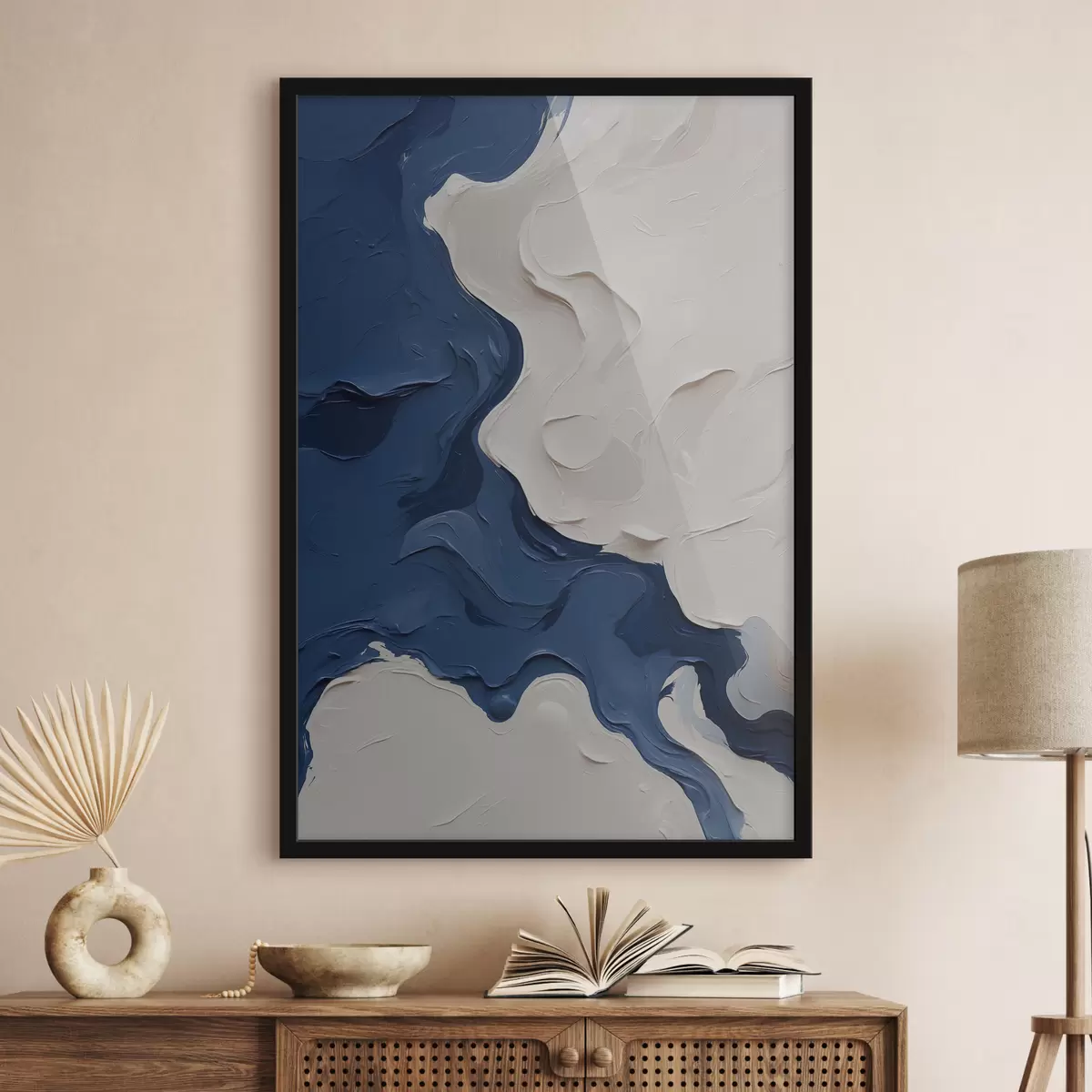 Affiche Abstraction avec des couleurs à l'huile blanches et bleues f40058