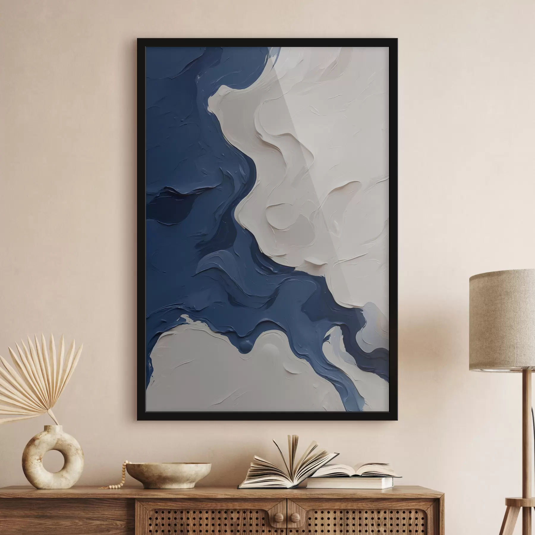  Peintures Abstraction avec des couleurs à l'huile blanches et bleues f40058
