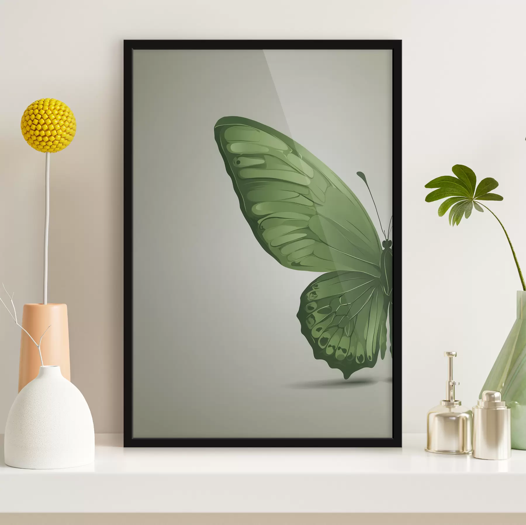  Peintures Aile gauche d'un papillon vert sur fond blanc f40062