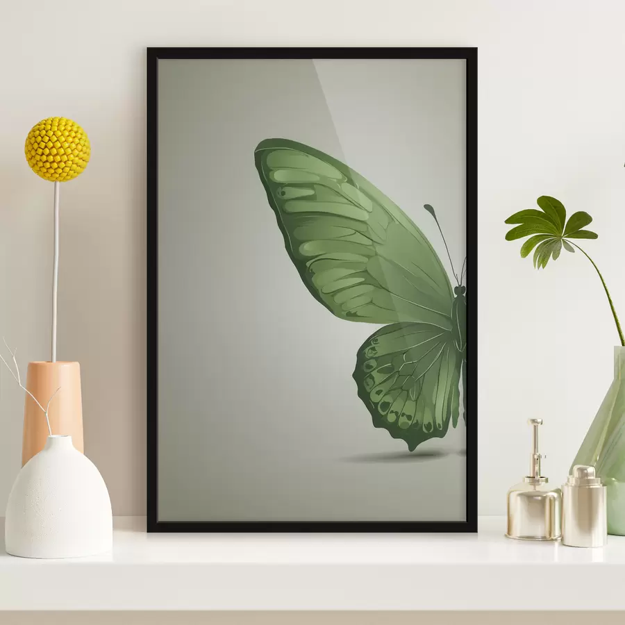 Fotobehang Linkervleugel van groene vlinder op witte achtergrond f40062