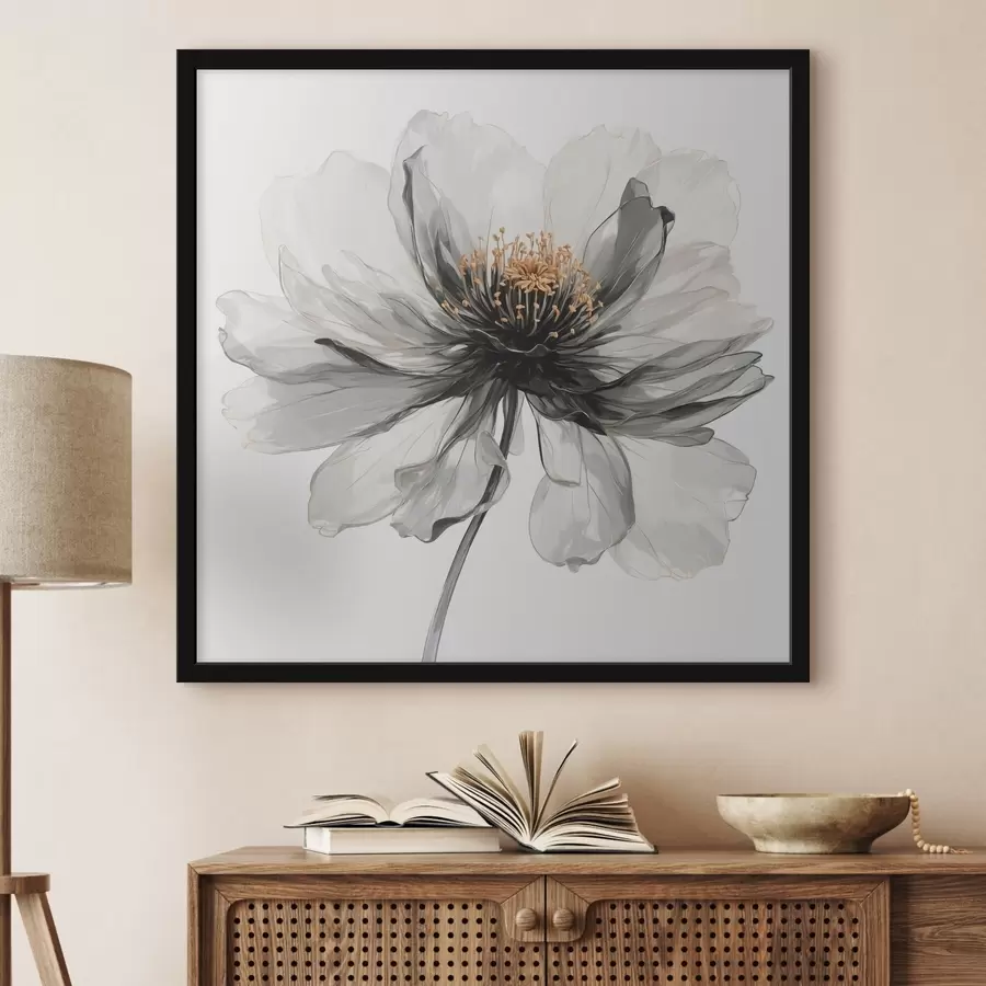 Fotobehang Transparante zwarte bloem op witte achtergrond f40066