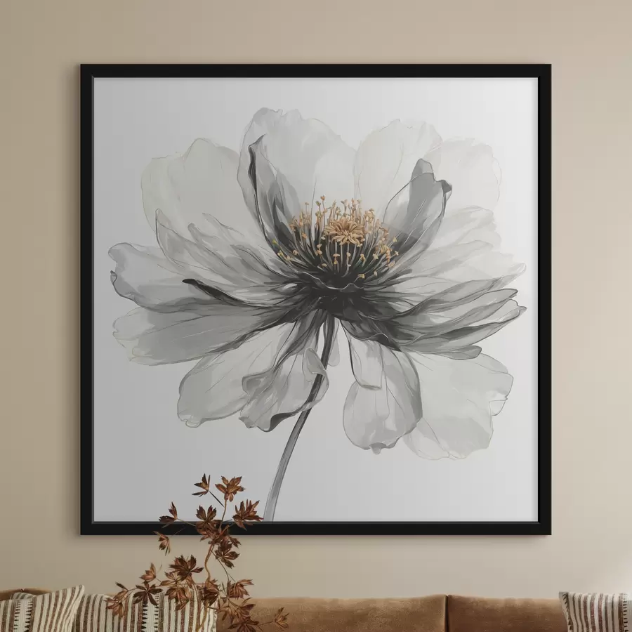 Fotobehang Transparante zwarte bloem op witte achtergrond f40066