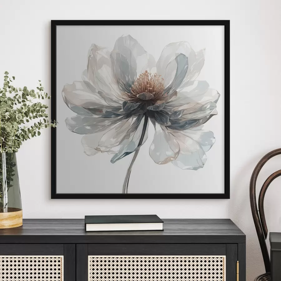 Fotobehang Transparante blauwe bloem op witte achtergrond f40067