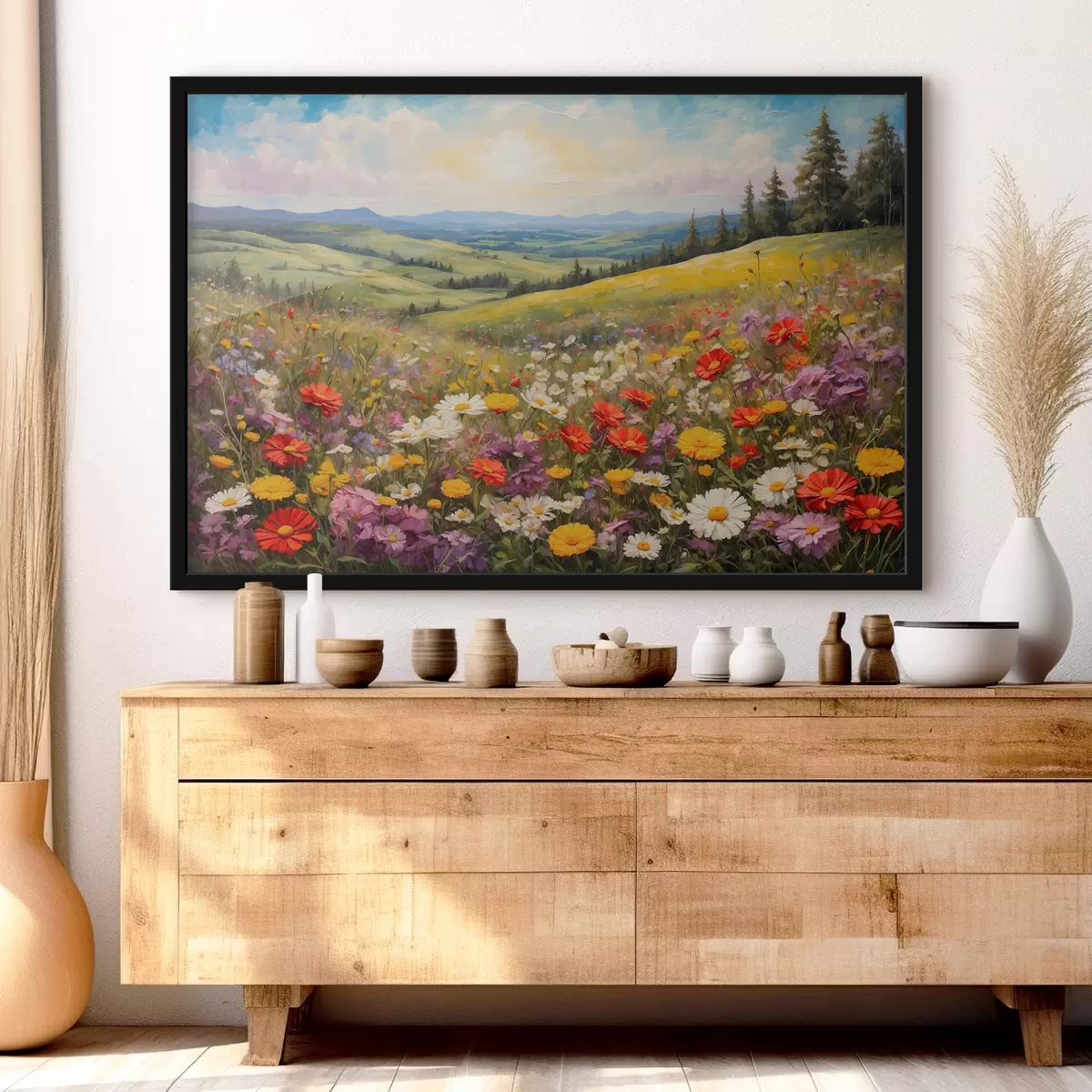 Poster Bloemenveld bij zonsondergang f40073